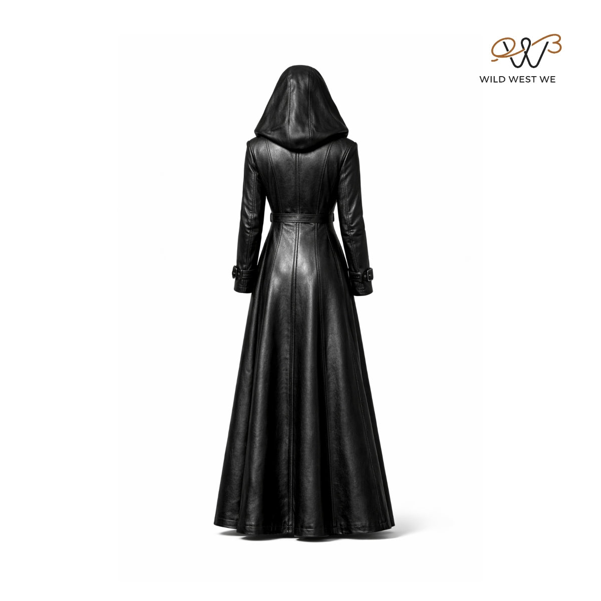 Women’s Black Hooded Long Leather Coat