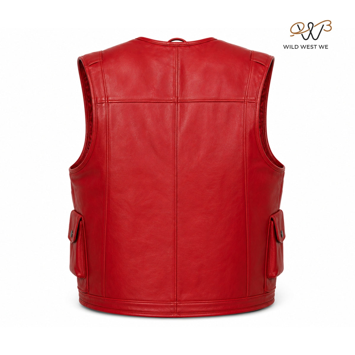 Men’s Red Tactical Leather Vest with Utility Pockets