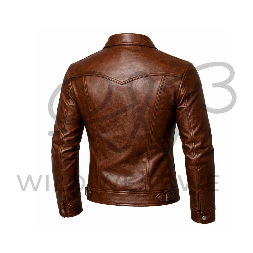 Men’s Slim Fit Brown Cowboy Leather Jacket 