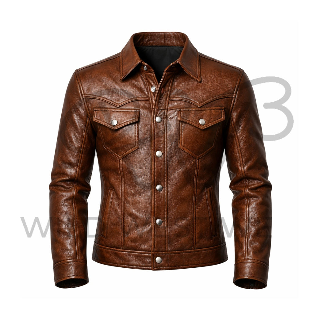 Men’s Slim Fit Brown Cowboy Leather Jacket 
