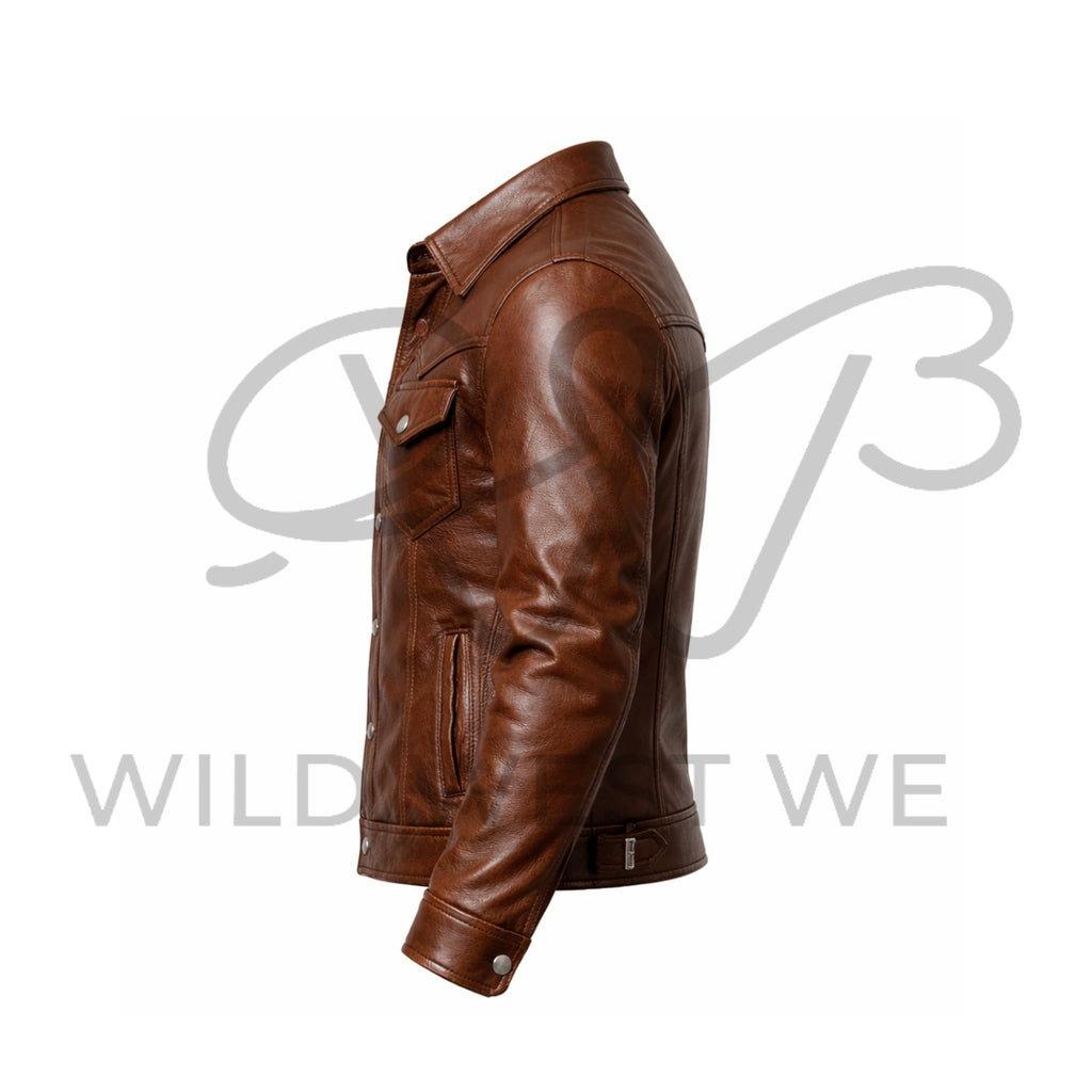 Men’s Slim Fit Brown Cowboy Leather Jacket 