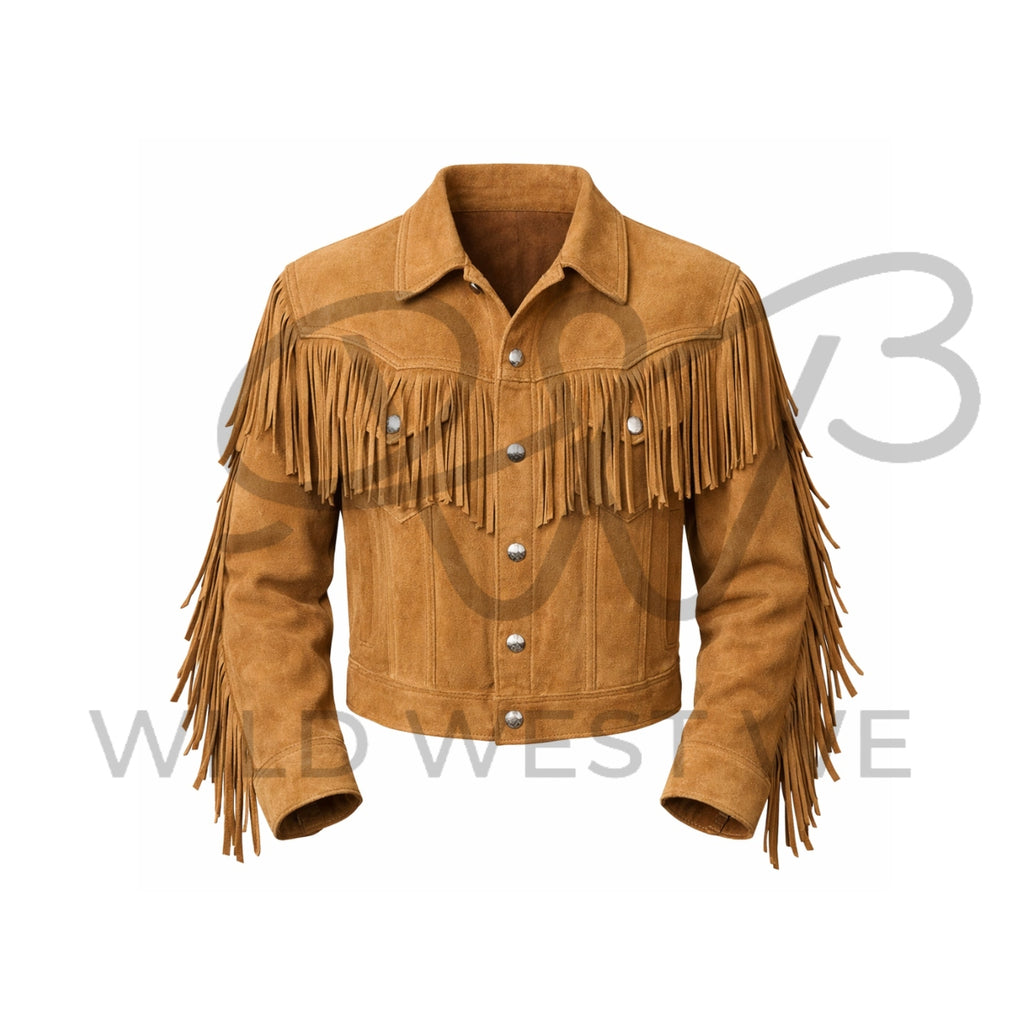 Men’s Tan Suede Fringe Western Jacket 