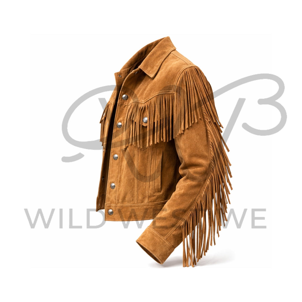 Men’s Tan Suede Fringe Western Jacket 