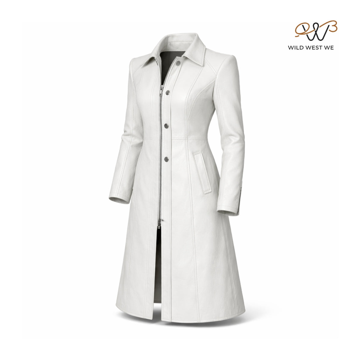 Women’s White Long Leather Coat