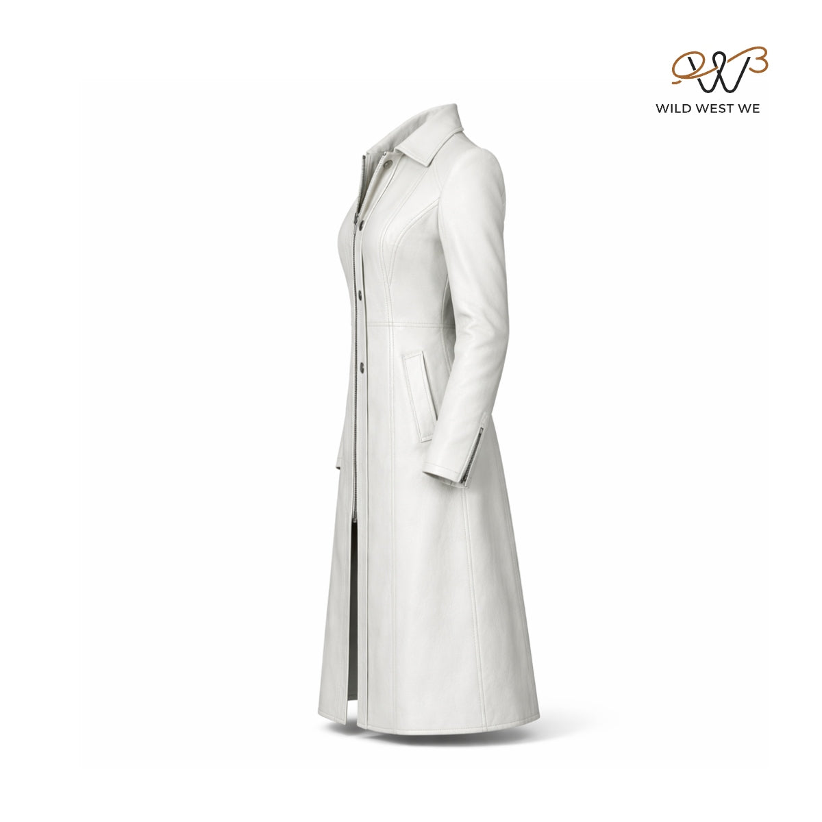 Women’s White Long Leather Coat
