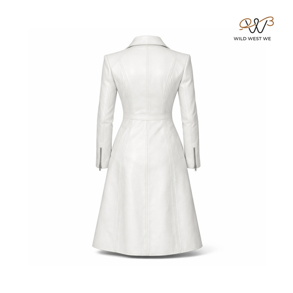 Women’s White Long Leather Coat