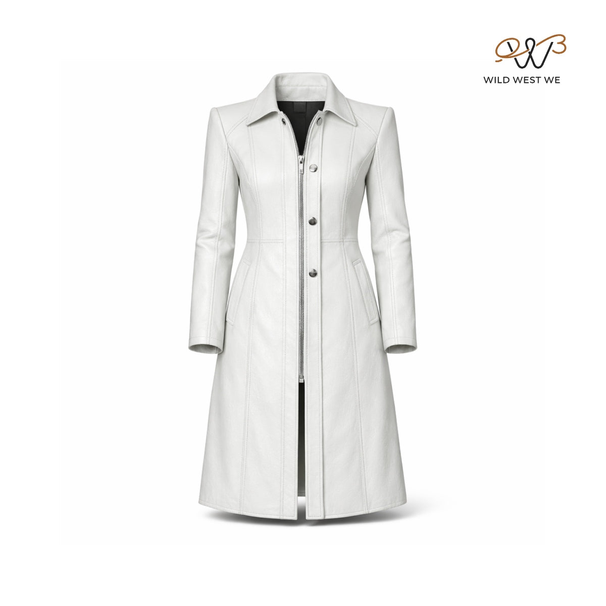 Women’s White Long Leather Coat