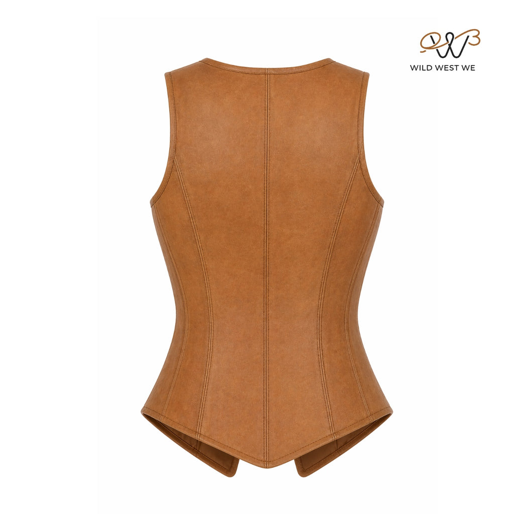 Women’s Tan Leather Lace-Up Corset Vest
