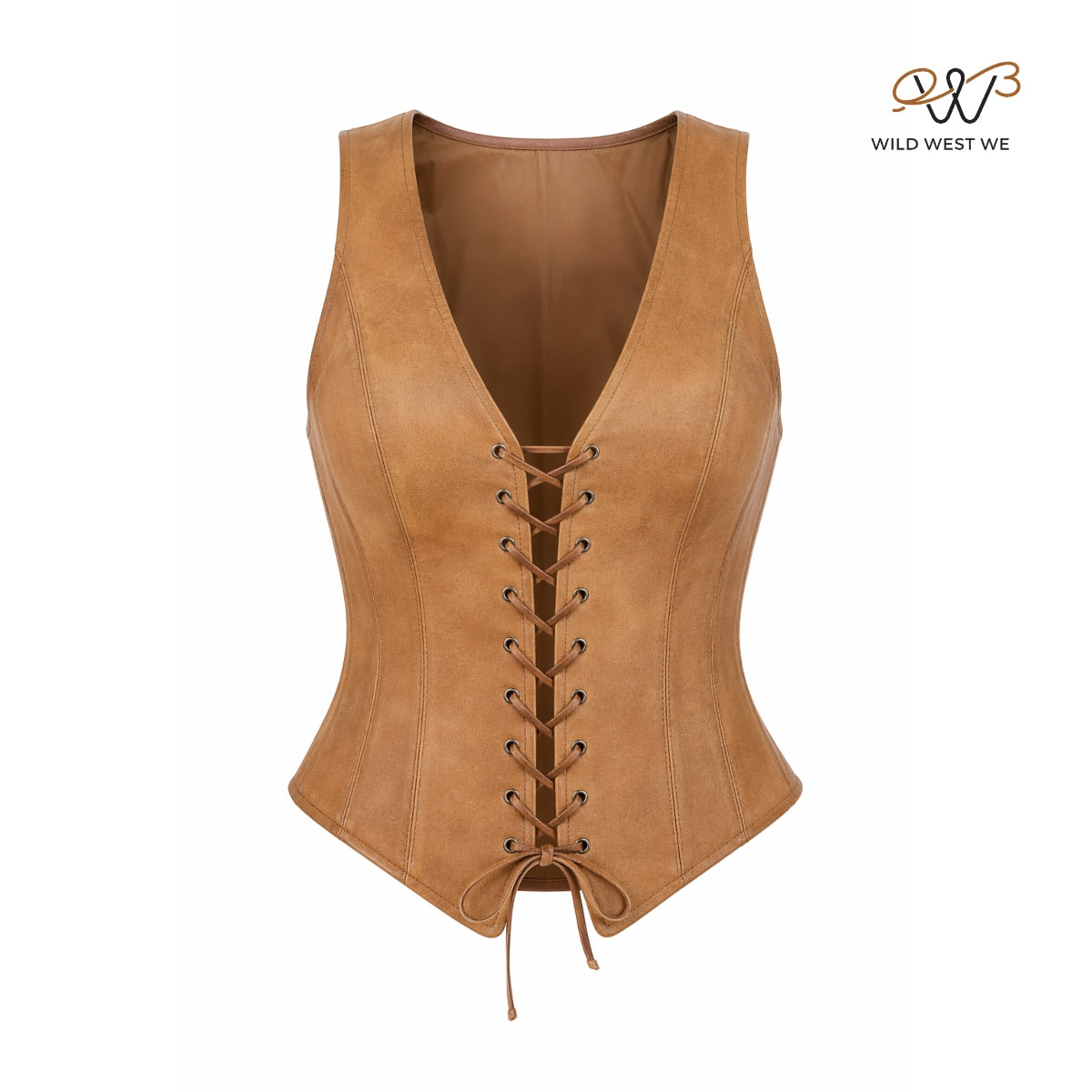 Women’s Tan Leather Lace-Up Corset Vest