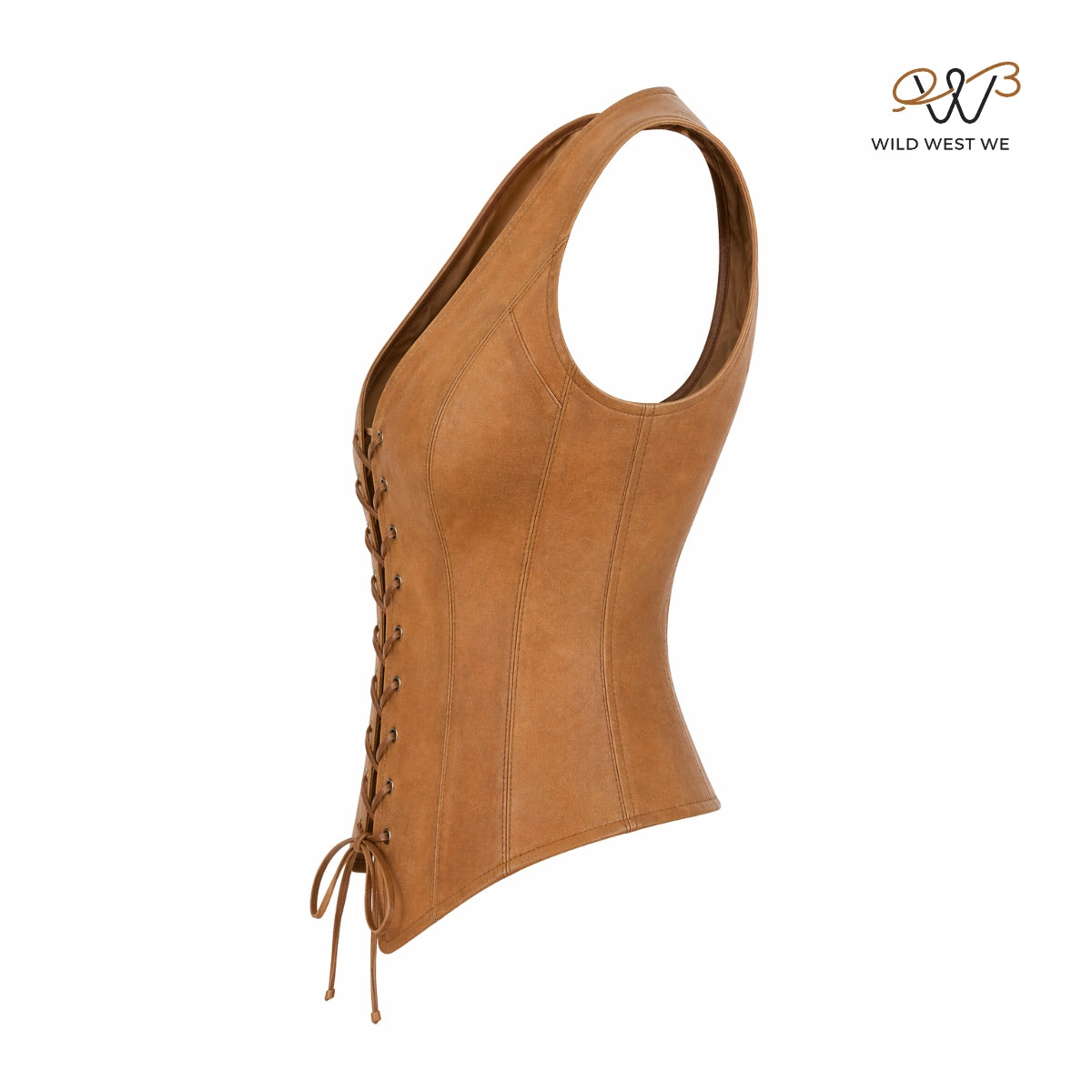 Women’s Tan Leather Lace-Up Corset Vest