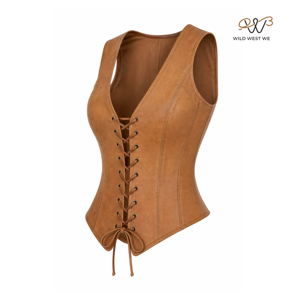 Women’s Tan Leather Lace-Up Corset Vest