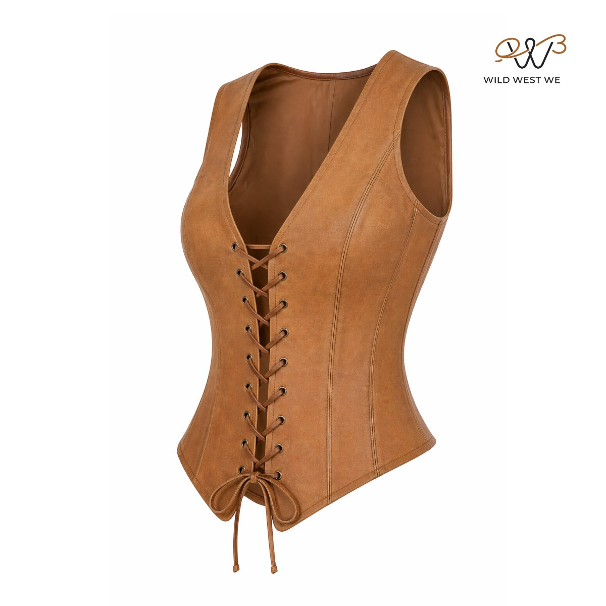 Women’s Tan Leather Lace-Up Corset Vest