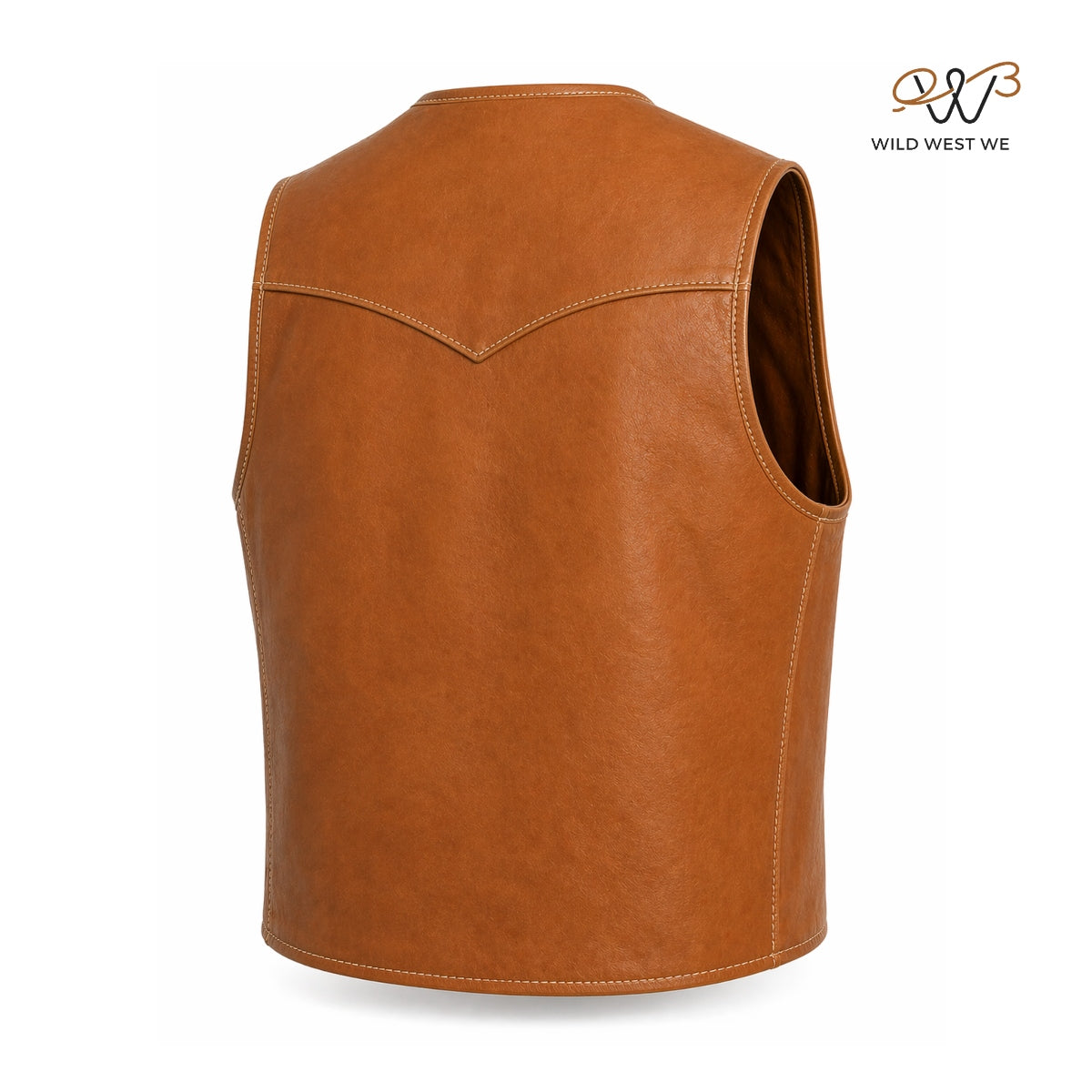 Men’s Tan Leather Western Vest with Snap Button Closure