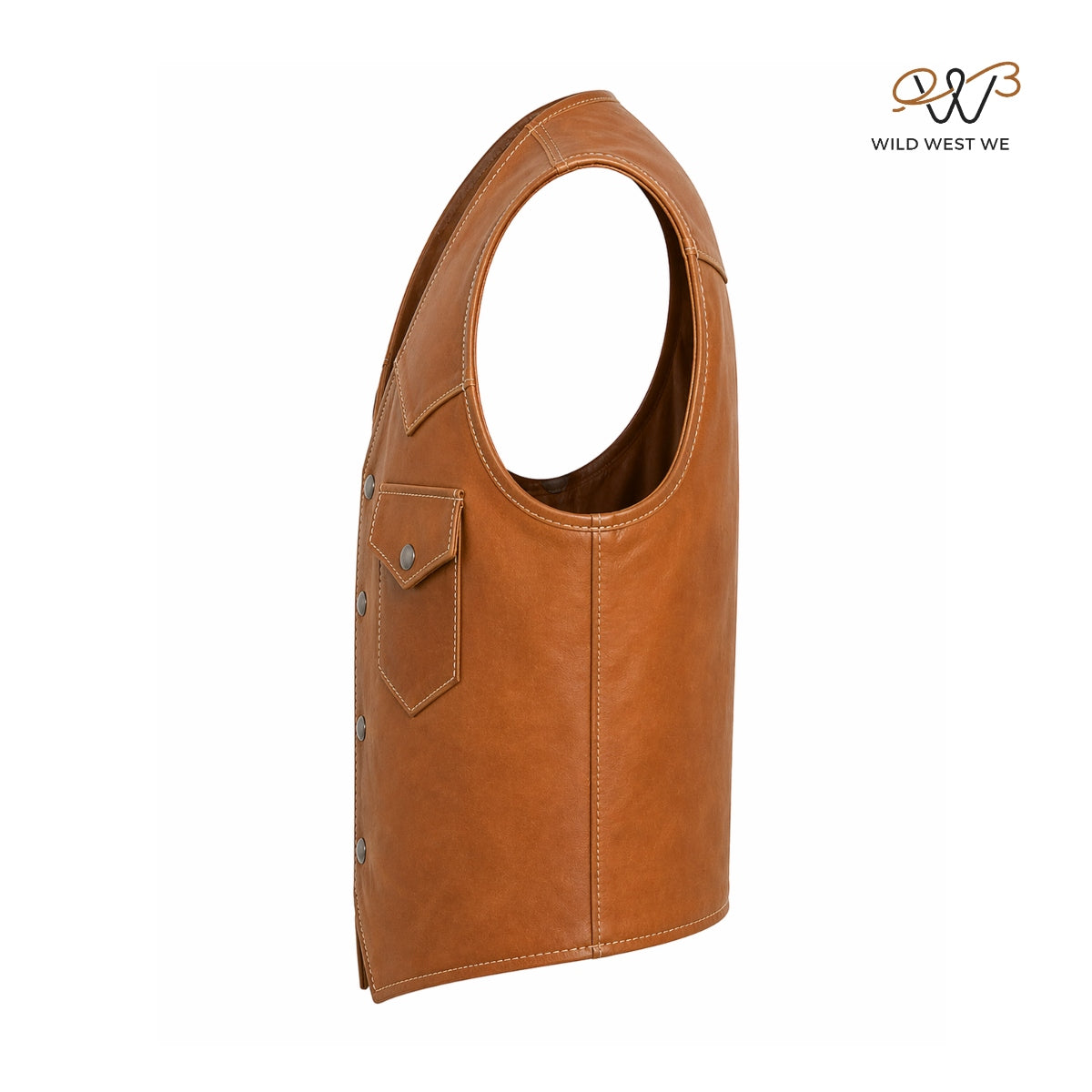 Men’s Tan Leather Western Vest with Snap Button Closure