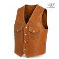 Men’s Tan Leather Western Vest with Snap Button Closure