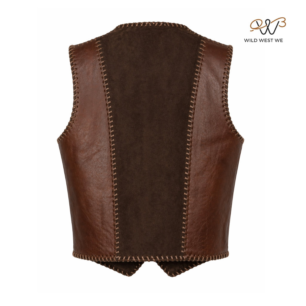 Men’s Two-Tone Leather Western Vest with Whipstitch Detailing