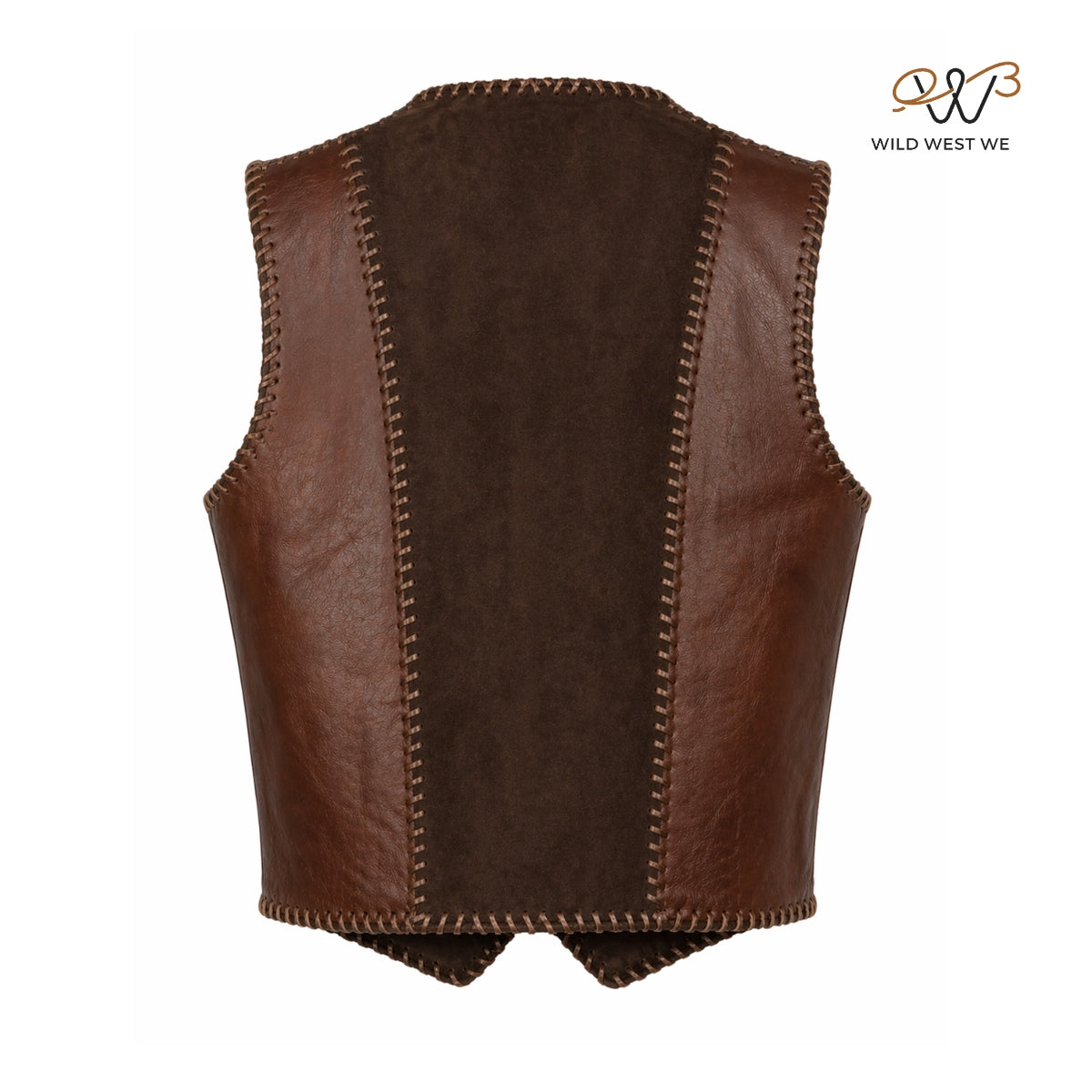 Men’s Two-Tone Leather Western Vest with Whipstitch Detailing