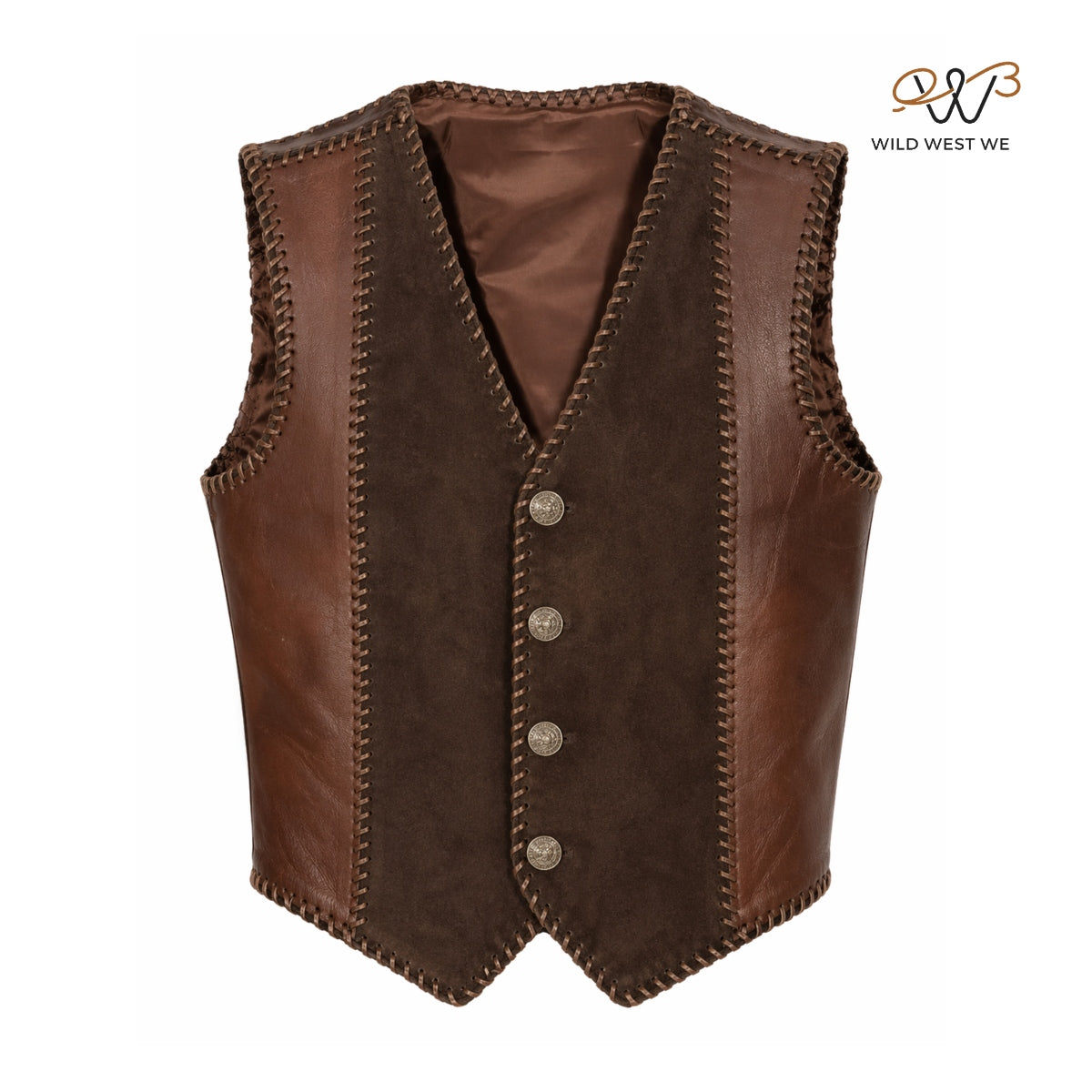 Men’s Two-Tone Leather Western Vest with Whipstitch Detailing