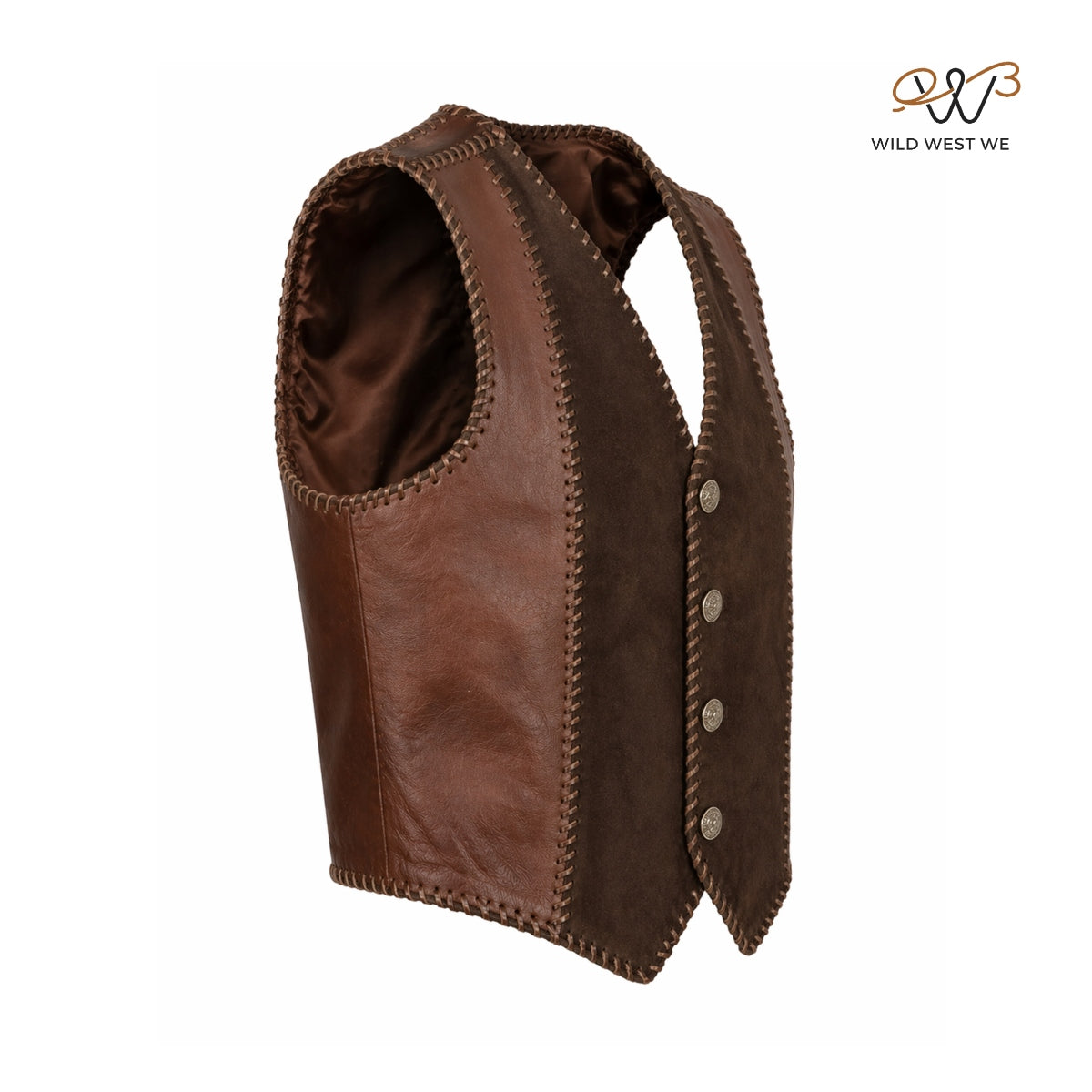 Men’s Two-Tone Leather Western Vest with Whipstitch Detailing
