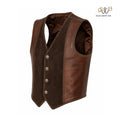 Men’s Two-Tone Leather Western Vest with Whipstitch Detailing