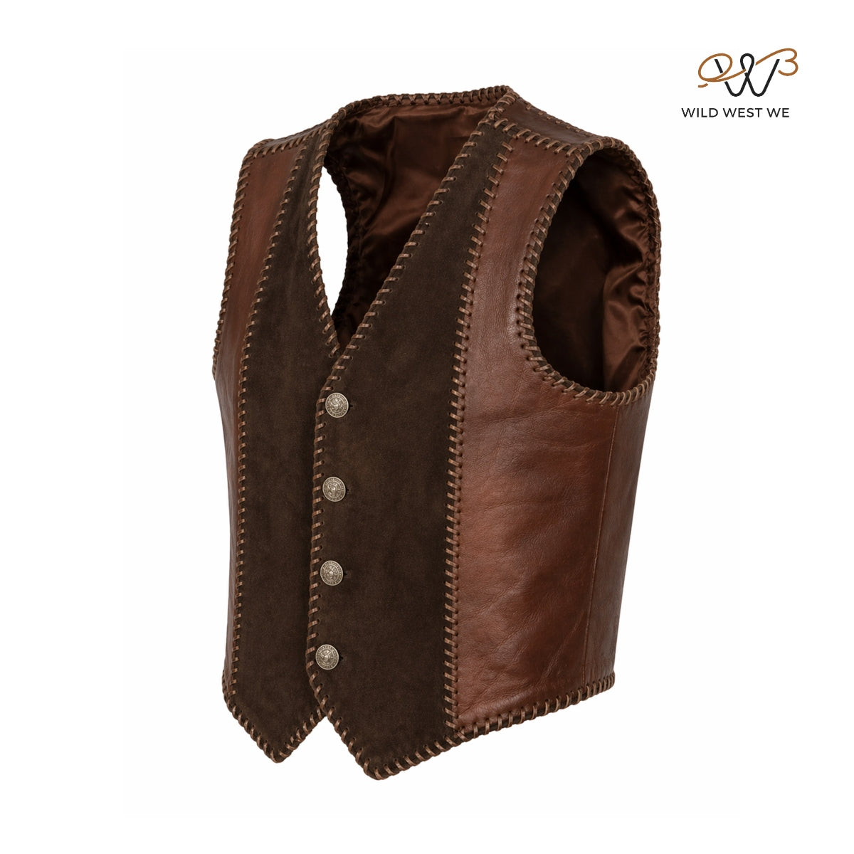 Men’s Two-Tone Leather Western Vest with Whipstitch Detailing