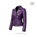 Women’s Purple Studded Biker Leather Jacket