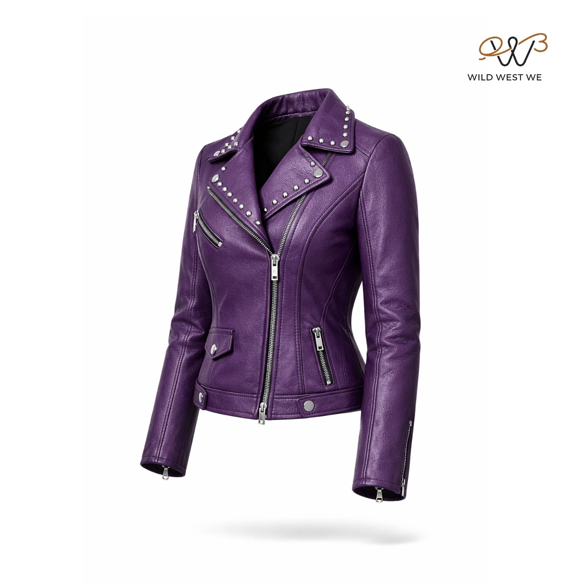 Women’s Purple Studded Biker Leather Jacket
