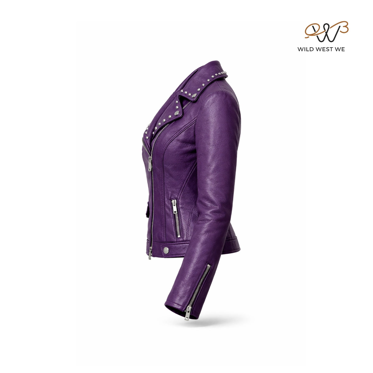 Women’s Purple Studded Biker Leather Jacket
