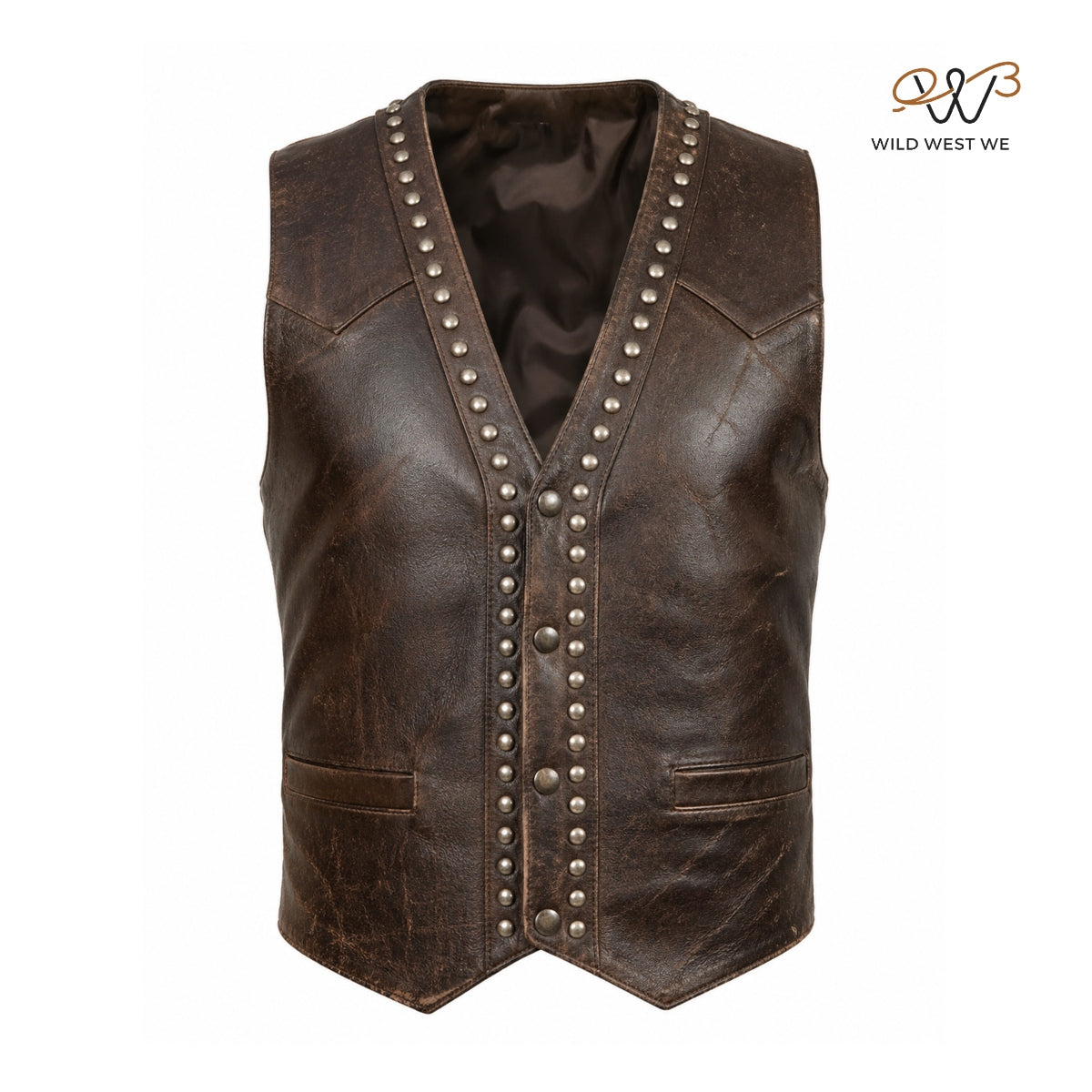 Men’s Vintage Brown Studded Western Leather Vest