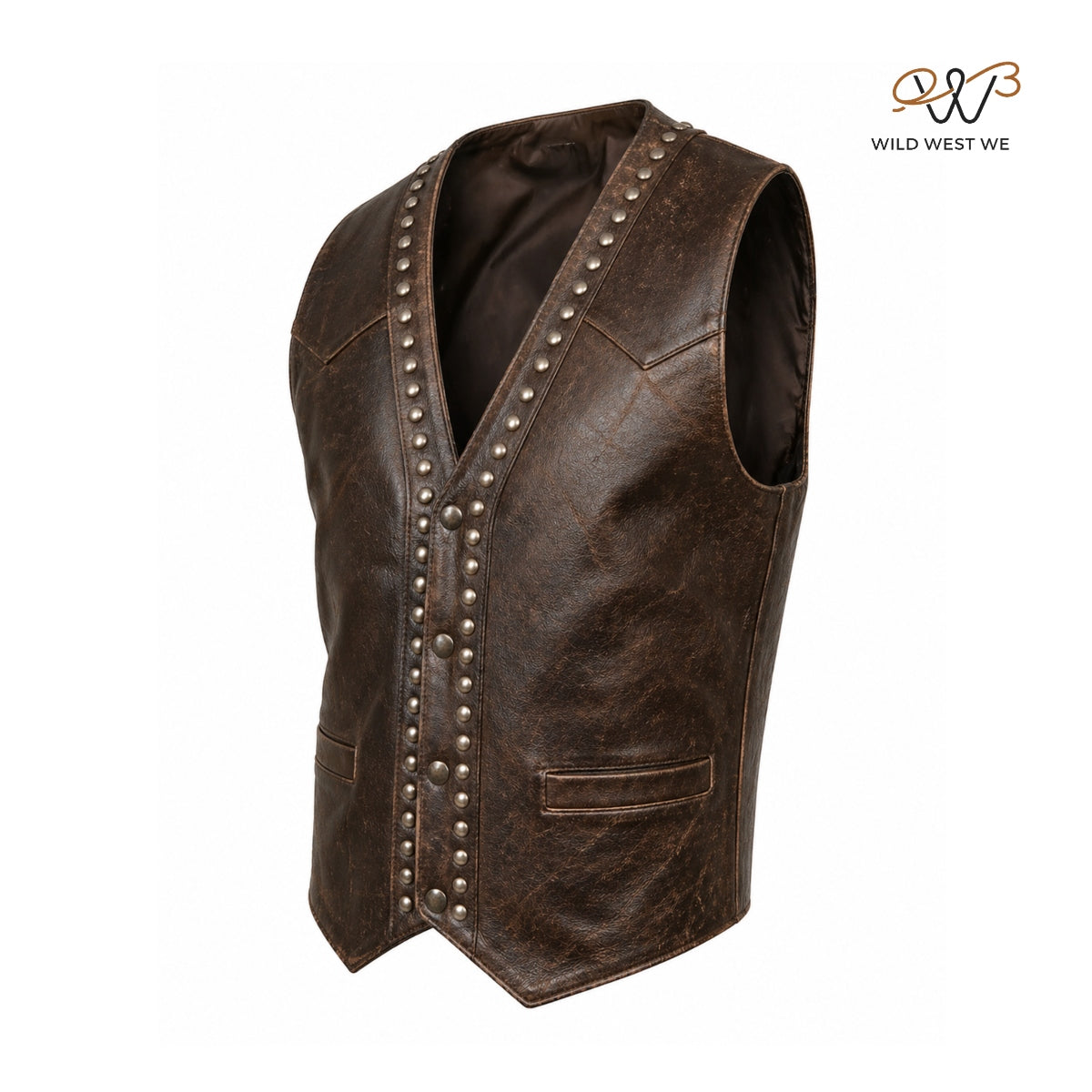 Men’s Vintage Brown Studded Western Leather Vest
