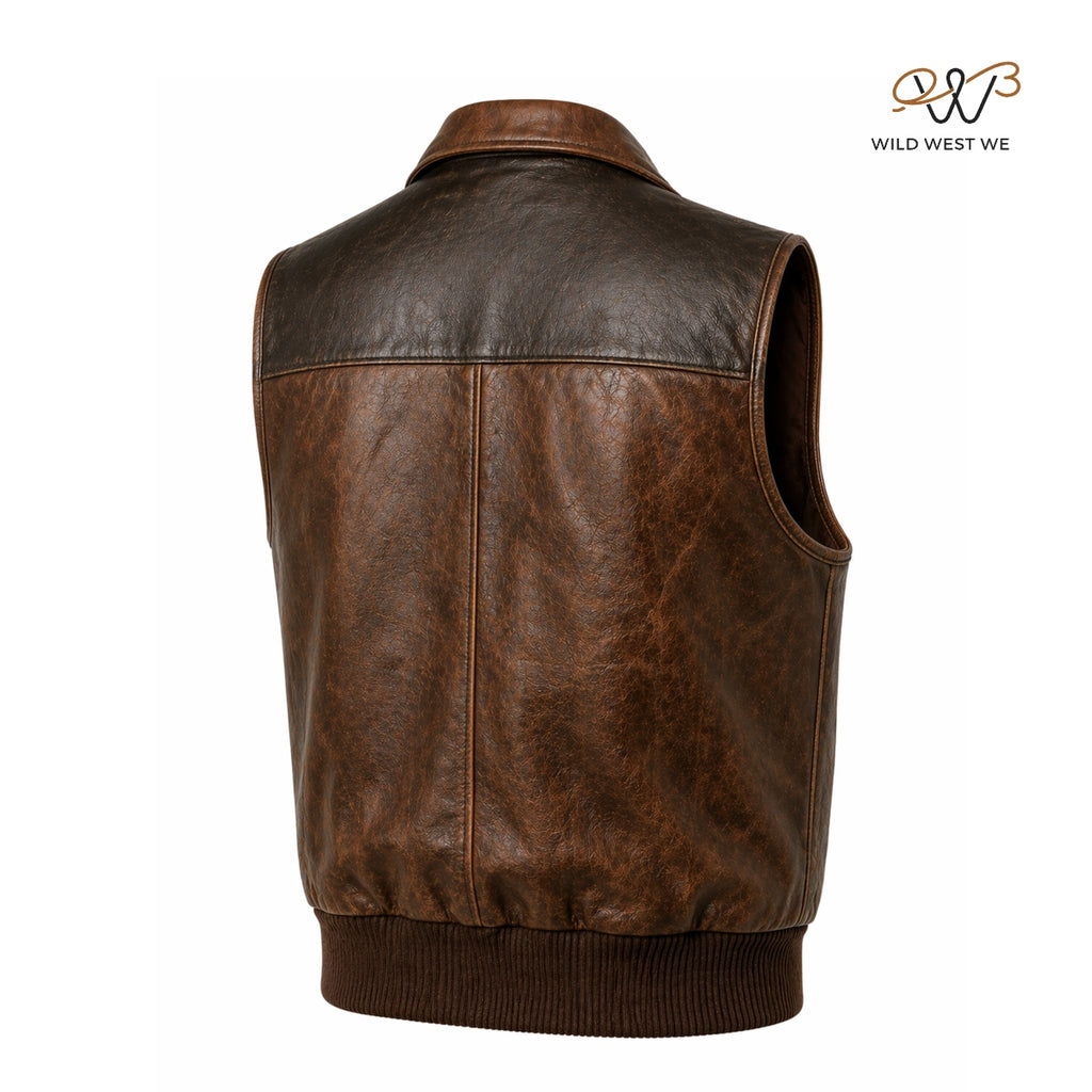 Men’s Vintage Brown Workwear Leather Vest