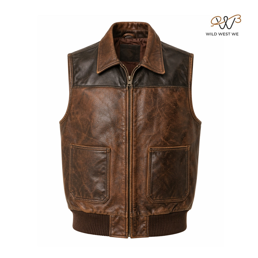 Men’s Vintage Brown Workwear Leather Vest