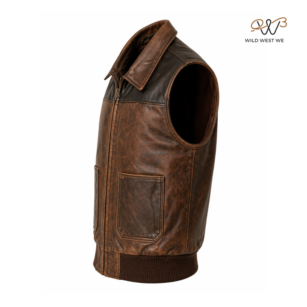 Men’s Vintage Brown Workwear Leather Vest