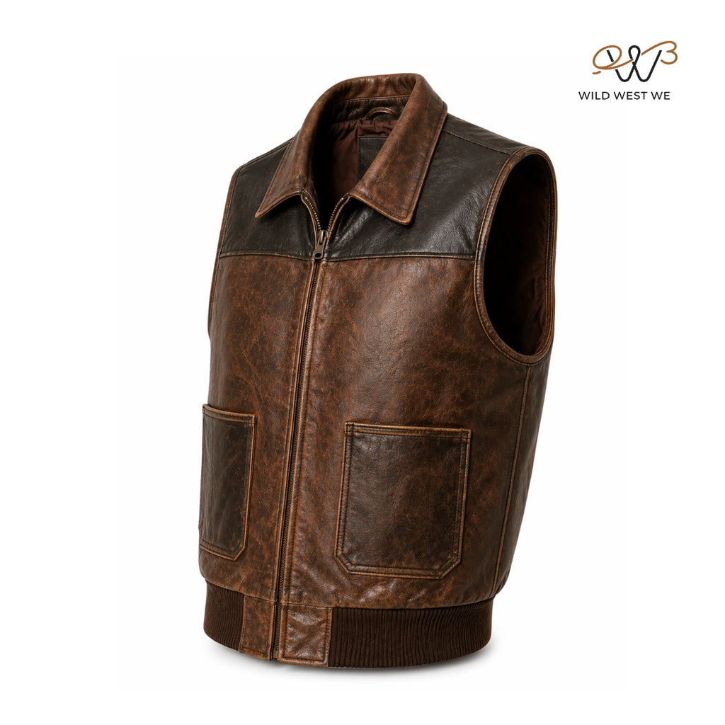 Men’s Vintage Brown Workwear Leather Vest