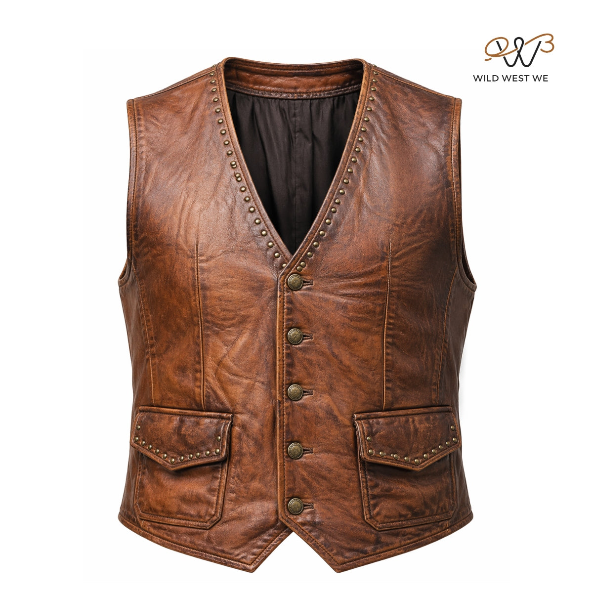 Men’s Vintage Studded Distressed Leather Vest