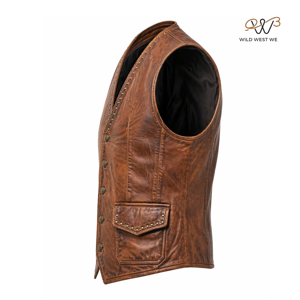 Men’s Vintage Studded Distressed Leather Vest