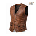 Men’s Vintage Studded Distressed Leather Vest