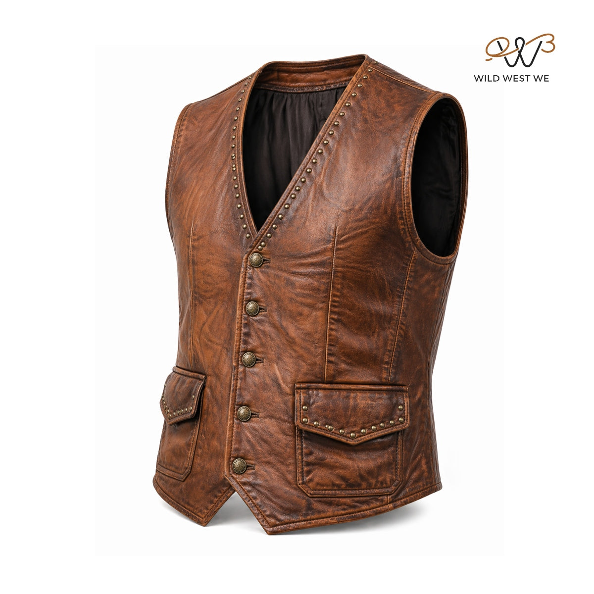 Men’s Vintage Studded Distressed Leather Vest
