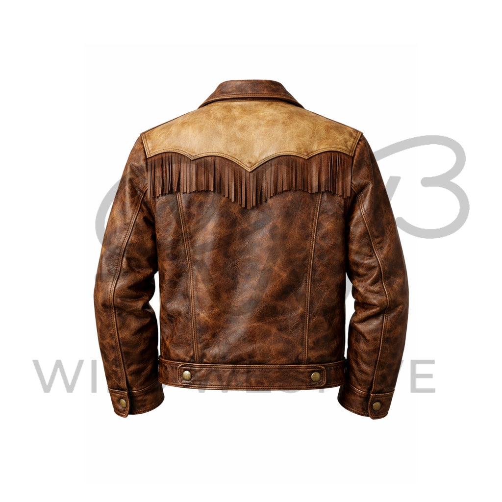 Vintage Western Fringe Leather Jacket for Men