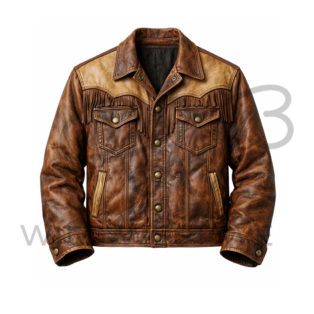Vintage Western Fringe Leather Jacket for Men