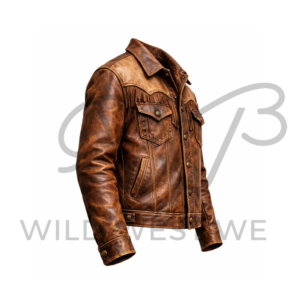 Vintage Western Fringe Leather Jacket for Men