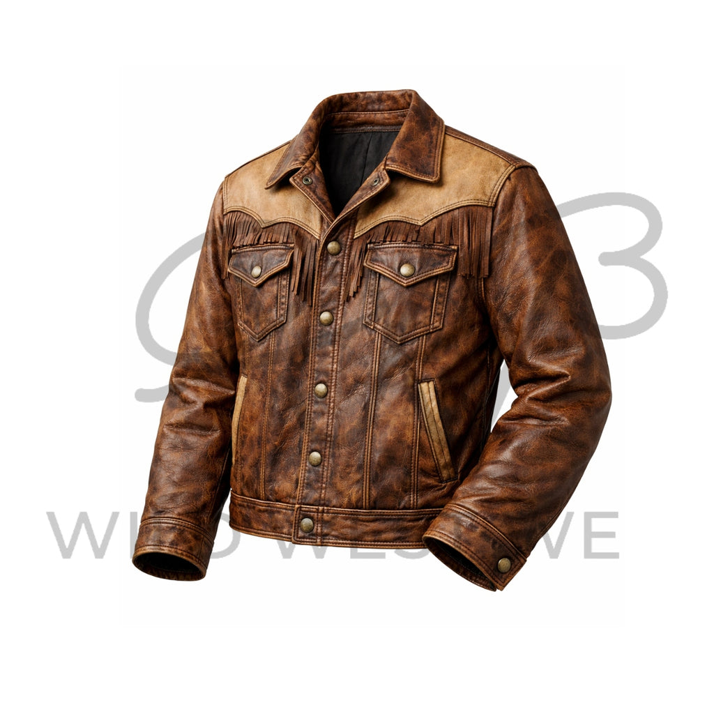 Vintage Western Fringe Leather Jacket for Men