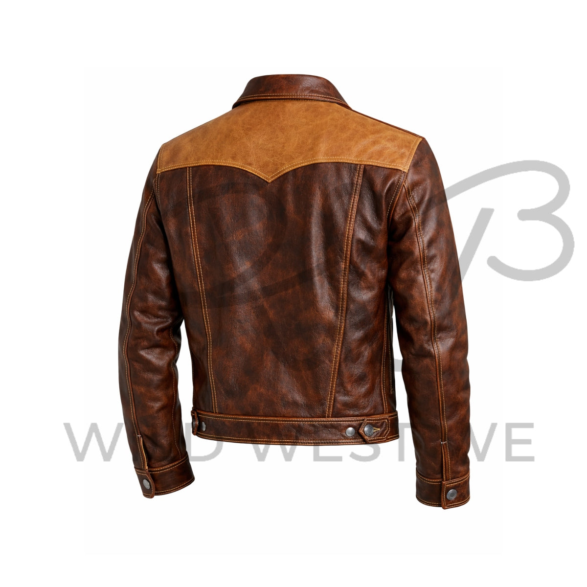 Men’s Western Contrast Yoke Leather Jacket