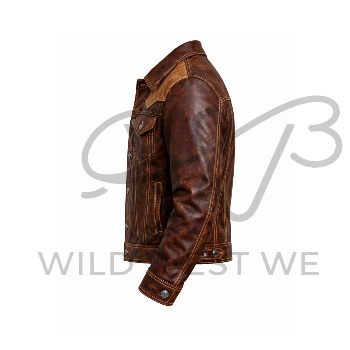 Men’s Western Contrast Yoke Leather Jacket