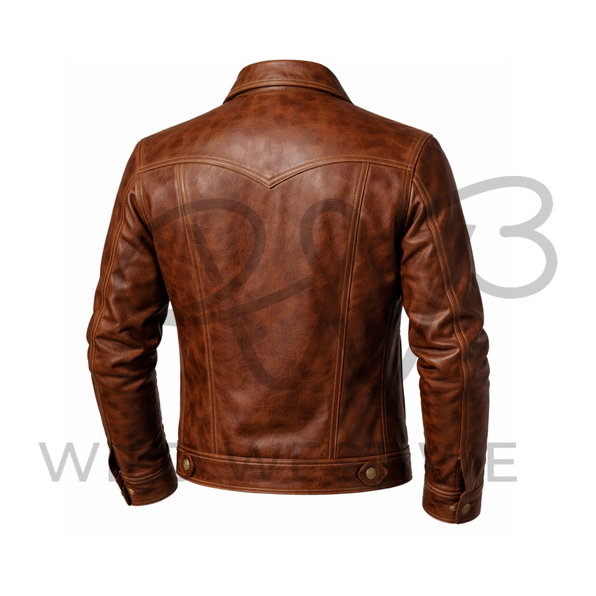 Men’s Brown Western Leather Trucker Jacket 