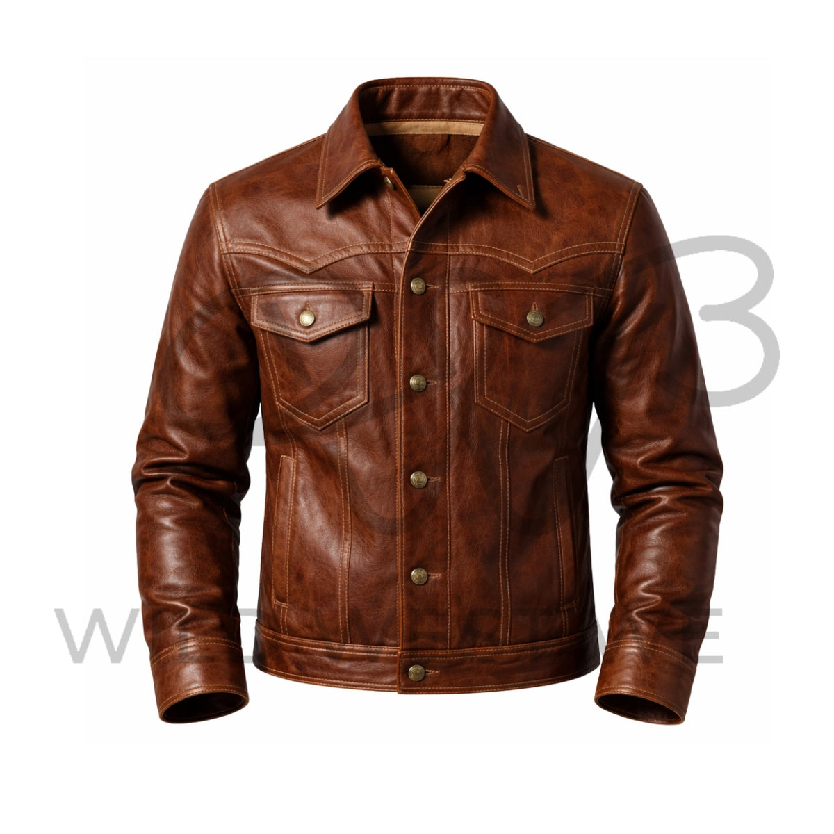 Men’s Brown Western Leather Trucker Jacket 