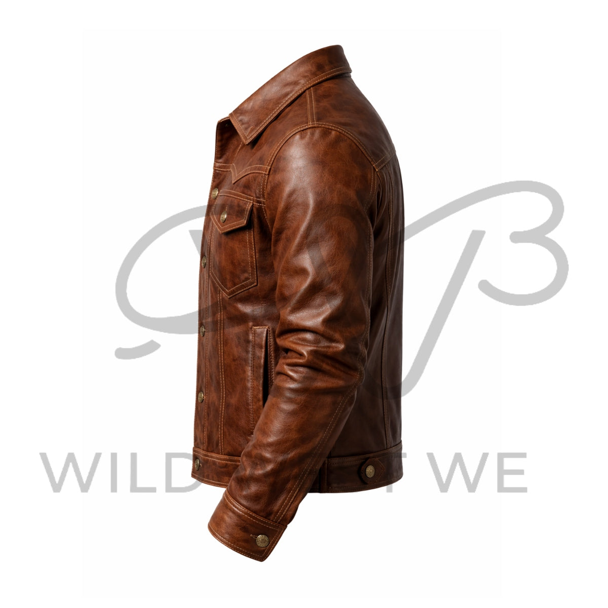 Men’s Brown Western Leather Trucker Jacket 
