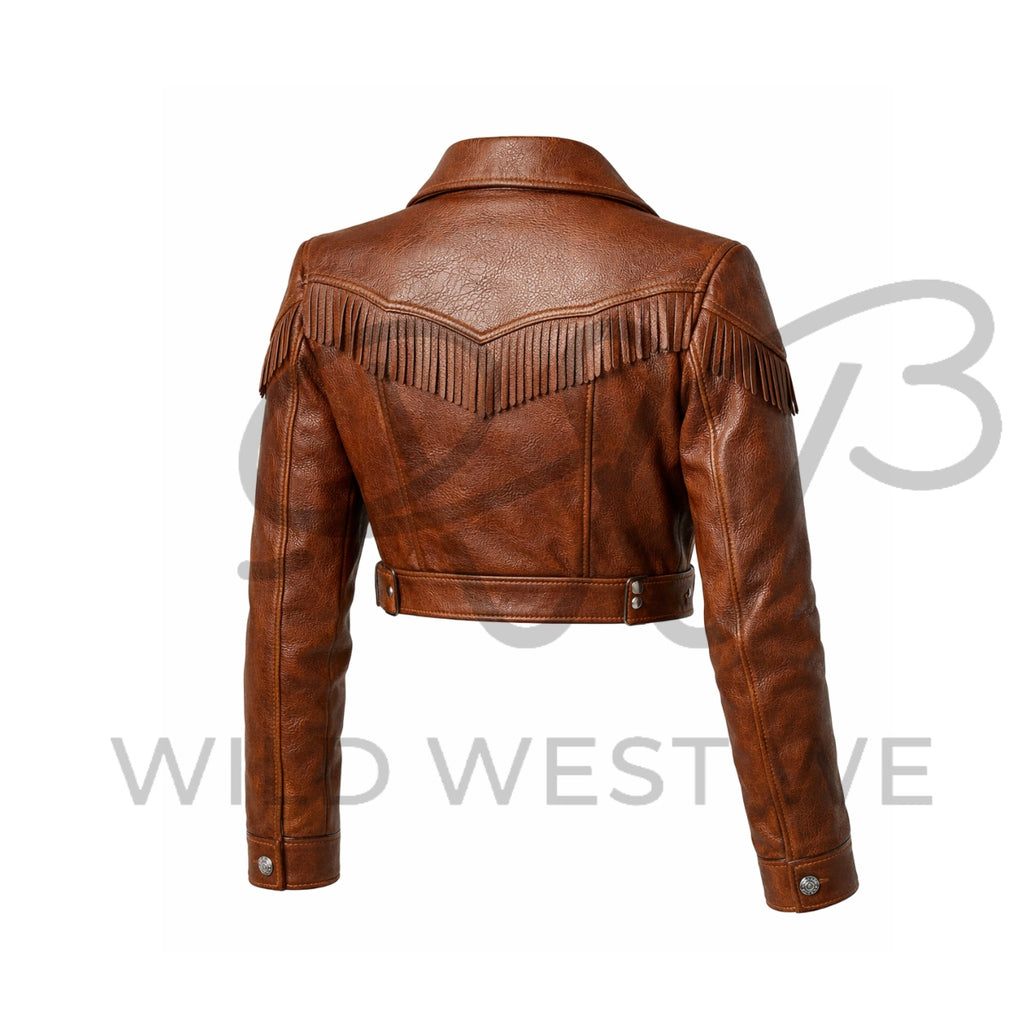 Women’s Cropped Fringe Western Leather Jacket