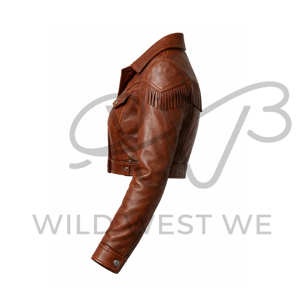 Women’s Cropped Fringe Western Leather Jacket