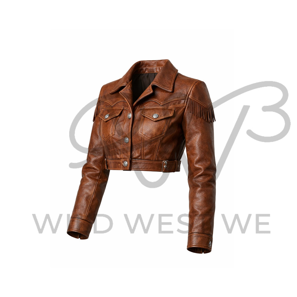 Women’s Cropped Fringe Western Leather Jacket